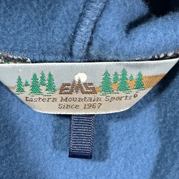 Vintage 90s EMS Henley Fleece Hoodie Lace Up Front RARE Blue Mens Large USA - Picture 3 of 8